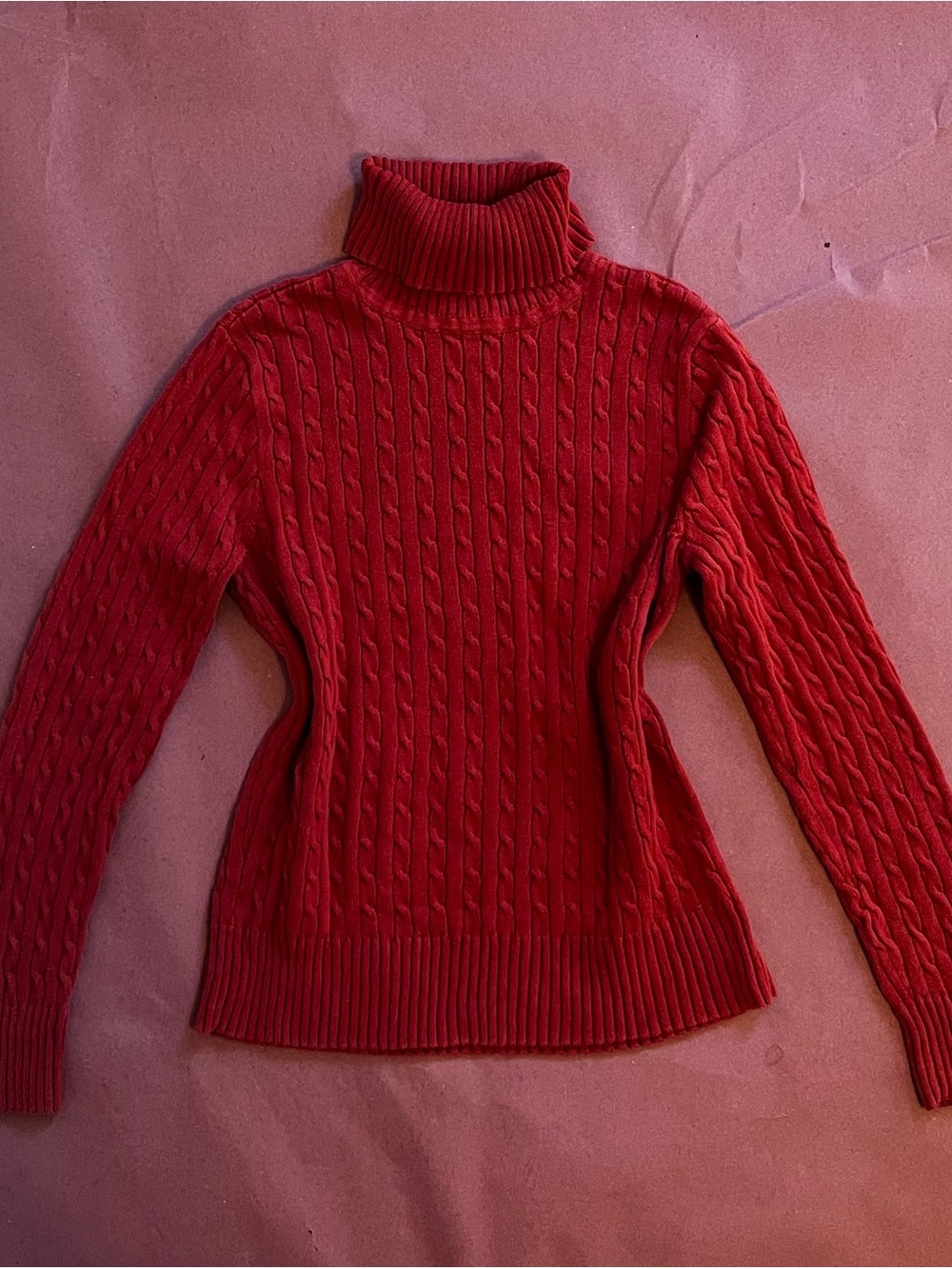 Classic Orange Cable-Knit Turtleneck Sweater